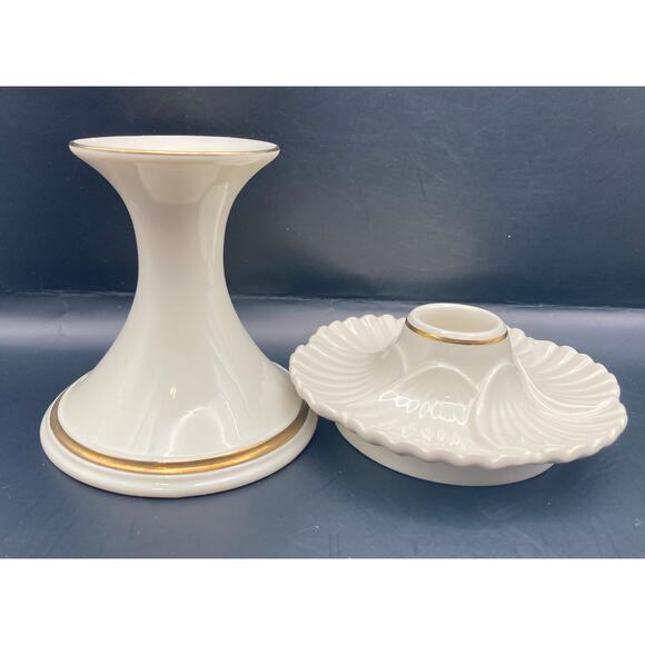 Lenox Handcrafted Candle Stick Holders Two Mismatched White with Gold Trim - Picture 1 of 7